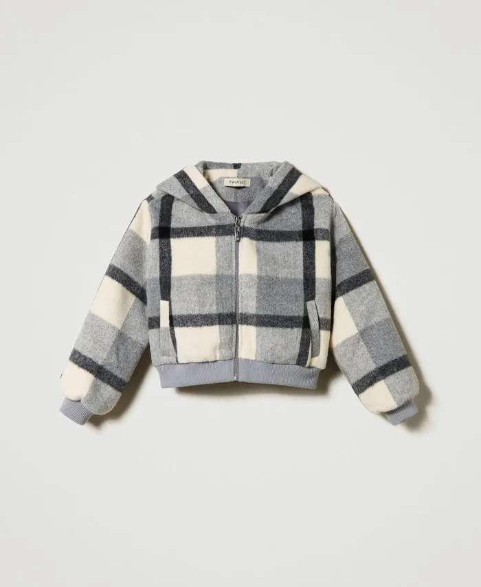 Twinset Chequered Wool Cloth Bomber Jacket Macro Check Girl Jackets And Outerwear Twinset Chequered Wool Cloth Bomber Jacket Macro Check Girl Jackets And Outerwear