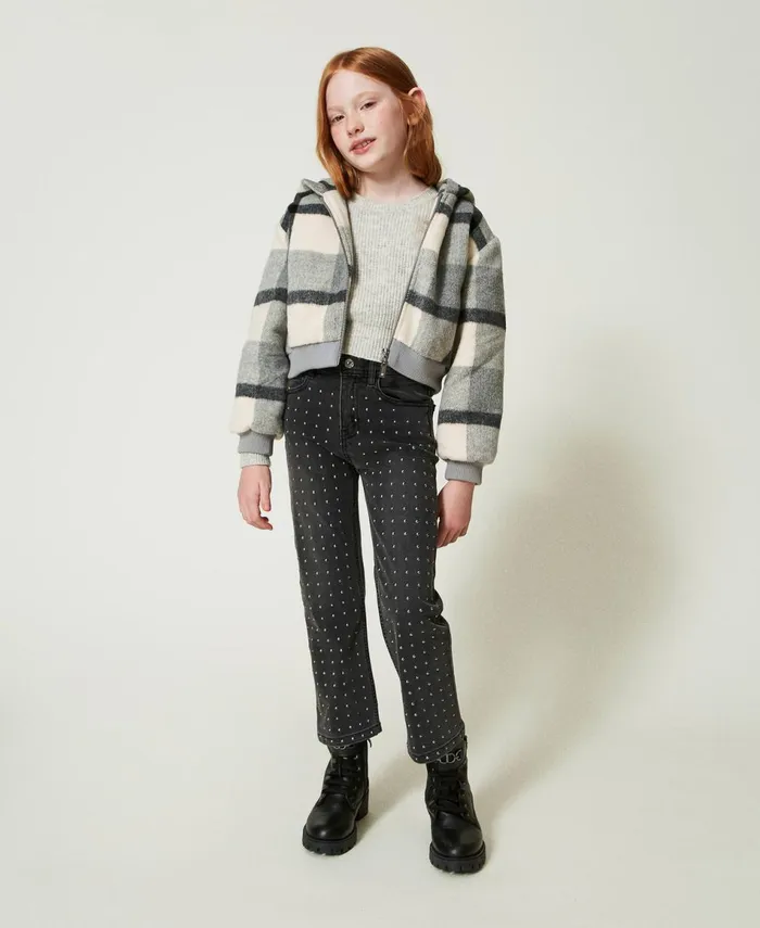 Twinset Chequered Wool Cloth Bomber Jacket Macro Check Girl Jackets And Outerwear Twinset Chequered Wool Cloth Bomber Jacket Macro Check Girl Jackets And Outerwear