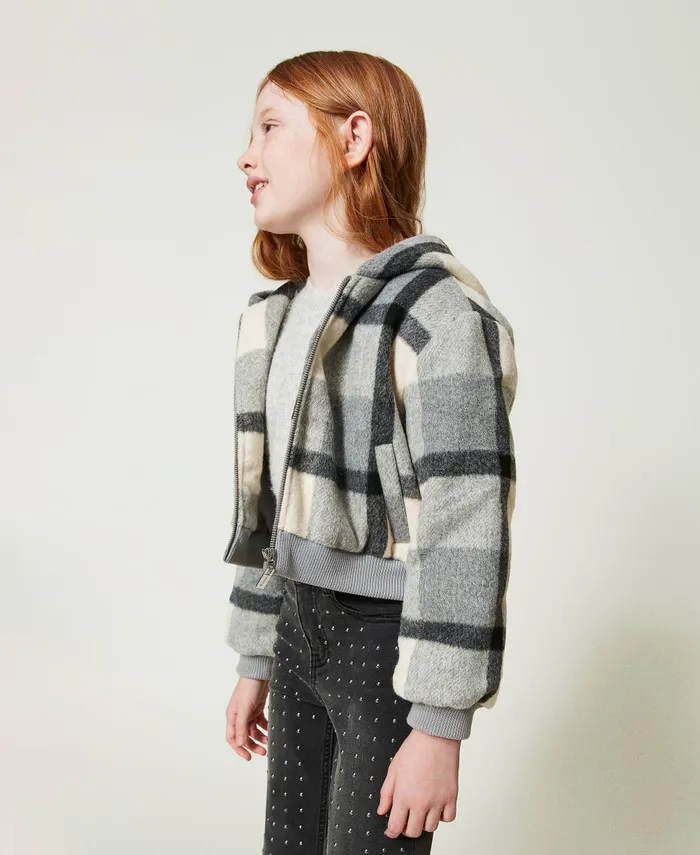 Twinset Chequered Wool Cloth Bomber Jacket Macro Check Girl Jackets And Outerwear Twinset Chequered Wool Cloth Bomber Jacket Macro Check Girl Jackets And Outerwear