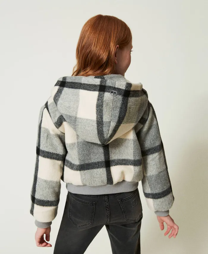 Twinset Chequered Wool Cloth Bomber Jacket Macro Check Girl Jackets And Outerwear Twinset Chequered Wool Cloth Bomber Jacket Macro Check Girl Jackets And Outerwear