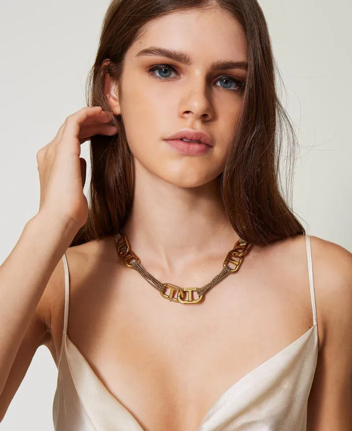 Twinset Choker Necklace With Oval T Light Brass Women Jewellery Twinset Choker Necklace With Oval T Light Brass Women Jewellery