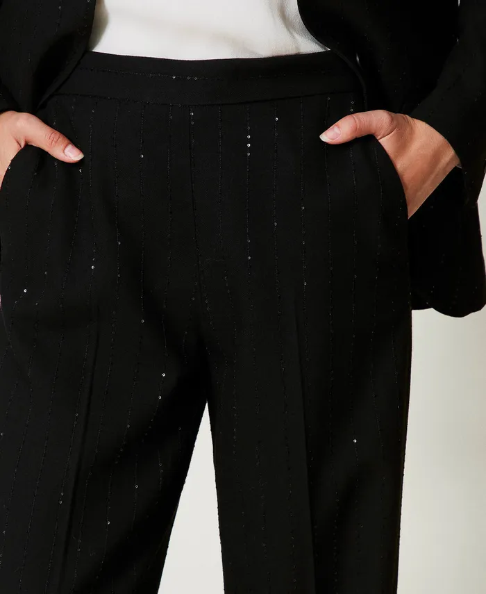 Twinset Cloth Trousers With Sequins Black Women Suits And Sets Twinset Cloth Trousers With Sequins Black Women Suits And Sets