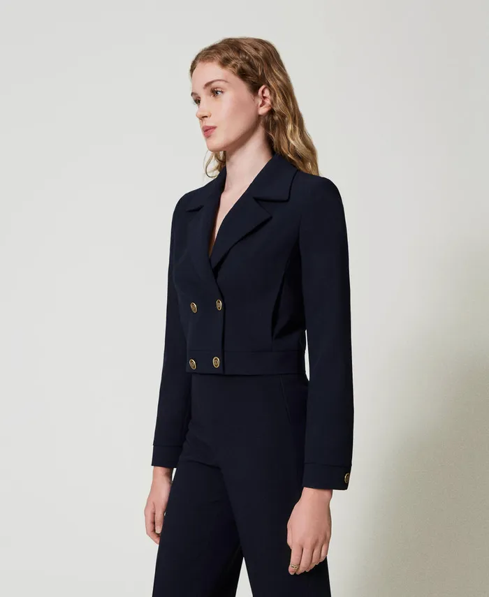 Twinset Crpe Cady Cropped Jacket Classic Blue Women Jackets And Outerwear