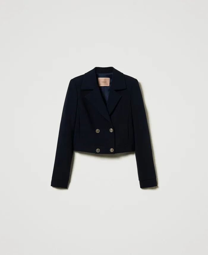Twinset Crpe Cady Cropped Jacket Classic Blue Women Jackets And Outerwear Twinset Crpe Cady Cropped Jacket Classic Blue Women Jackets And Outerwear