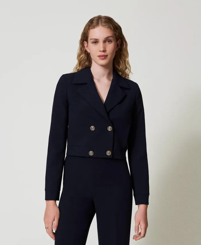 Twinset Crpe Cady Cropped Jacket Classic Blue Women Jackets And Outerwear Twinset Crpe Cady Cropped Jacket Classic Blue Women Jackets And Outerwear