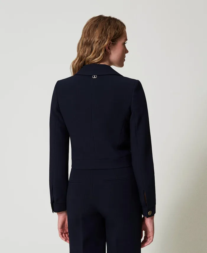 Twinset Crpe Cady Cropped Jacket Classic Blue Women Jackets And Outerwear Twinset Crpe Cady Cropped Jacket Classic Blue Women Jackets And Outerwear