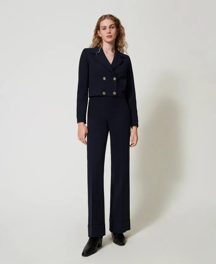 Twinset Crpe Cady Cropped Jacket Classic Blue Women Jackets And Outerwear Twinset Crpe Cady Cropped Jacket Classic Blue Women Jackets And Outerwear