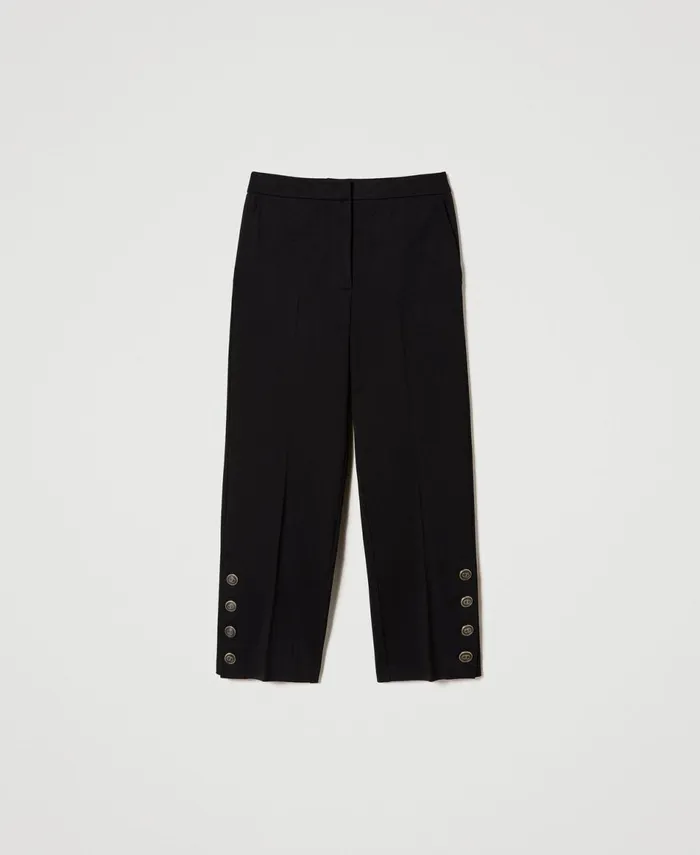 Twinset Cropped Trousers With Buttons Black Women Trousers Twinset Cropped Trousers With Buttons Black Women Trousers