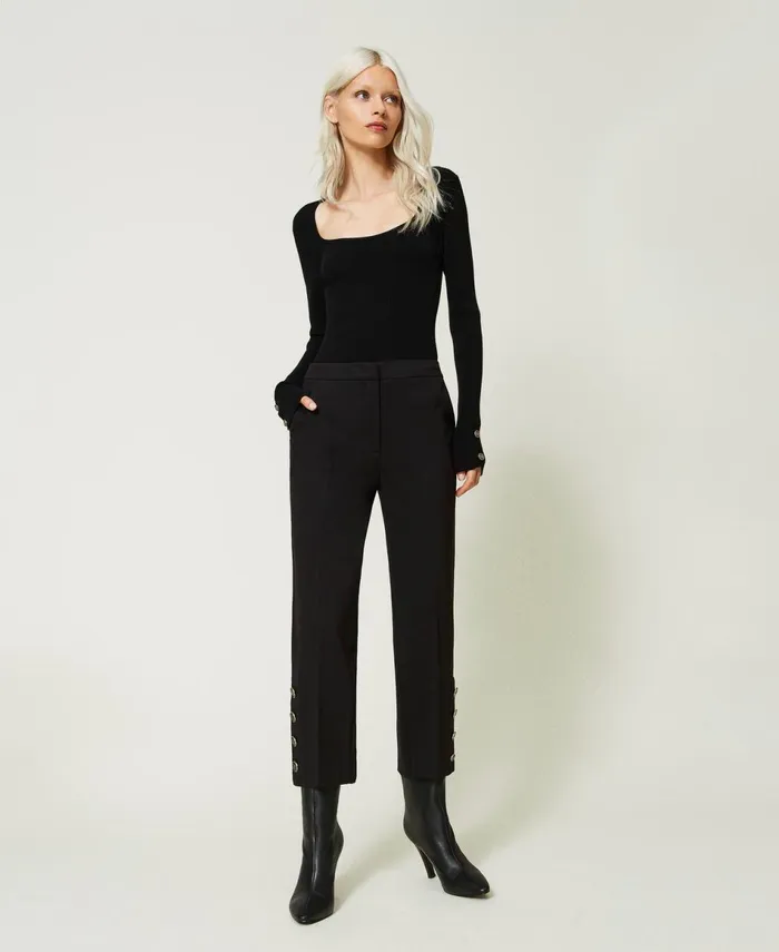 Twinset Cropped Trousers With Buttons Black Women Trousers Twinset Cropped Trousers With Buttons Black Women Trousers
