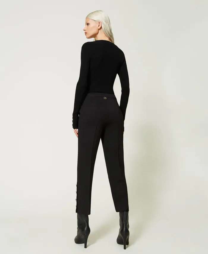 Twinset Cropped Trousers With Buttons Black Women Trousers Twinset Cropped Trousers With Buttons Black Women Trousers
