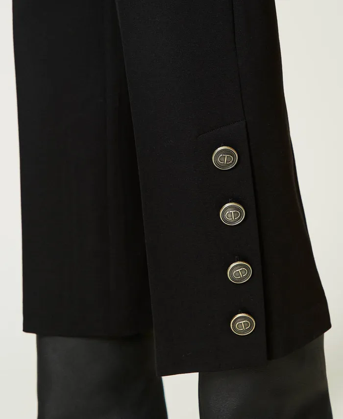 Twinset Cropped Trousers With Buttons Black Women Trousers Twinset Cropped Trousers With Buttons Black Women Trousers