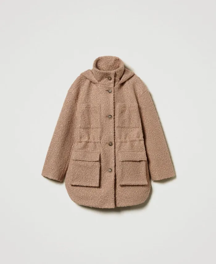Twinset Curly Wool Cloth Parka Coat Beaver Brown Women Jackets And Outerwear Twinset Curly Wool Cloth Parka Coat Beaver Brown Women Jackets And Outerwear