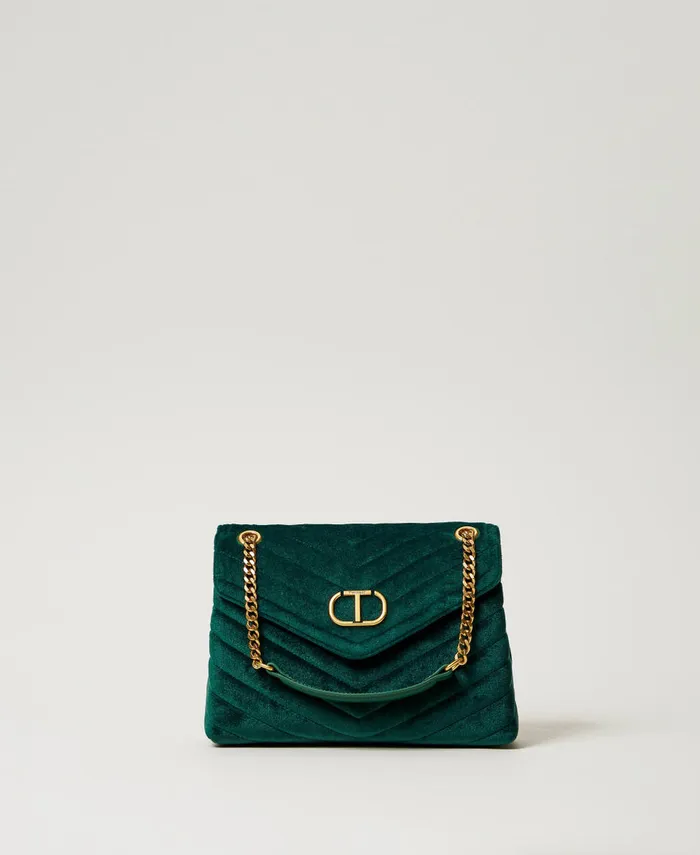 Twinset Dreamy039 Medium Velvet Shoulder Bag Monstera Green Women Handbags