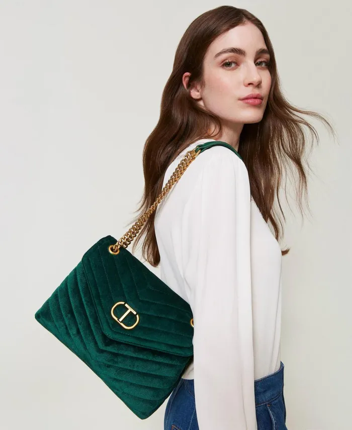 Twinset Dreamy039 Medium Velvet Shoulder Bag Monstera Green Women Handbags Twinset Dreamy039 Medium Velvet Shoulder Bag Monstera Green Women Handbags