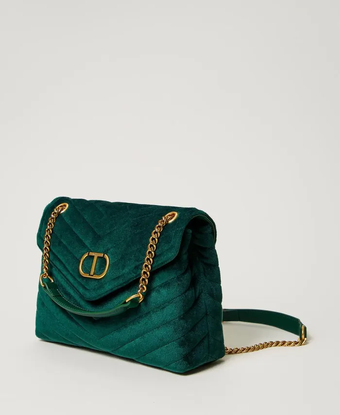 Twinset Dreamy039 Medium Velvet Shoulder Bag Monstera Green Women Handbags Twinset Dreamy039 Medium Velvet Shoulder Bag Monstera Green Women Handbags