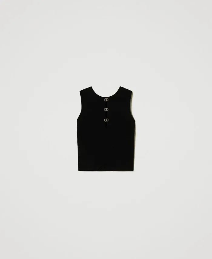 Twinset DualUse Knit Top With Oval T Black Women TShirts And Tops Twinset DualUse Knit Top With Oval T Black Women TShirts And Tops