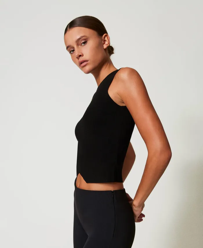 Twinset DualUse Knit Top With Oval T Black Women TShirts And Tops Twinset DualUse Knit Top With Oval T Black Women TShirts And Tops