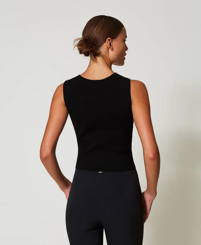 Twinset DualUse Knit Top With Oval T Black Women TShirts And Tops Twinset DualUse Knit Top With Oval T Black Women TShirts And Tops