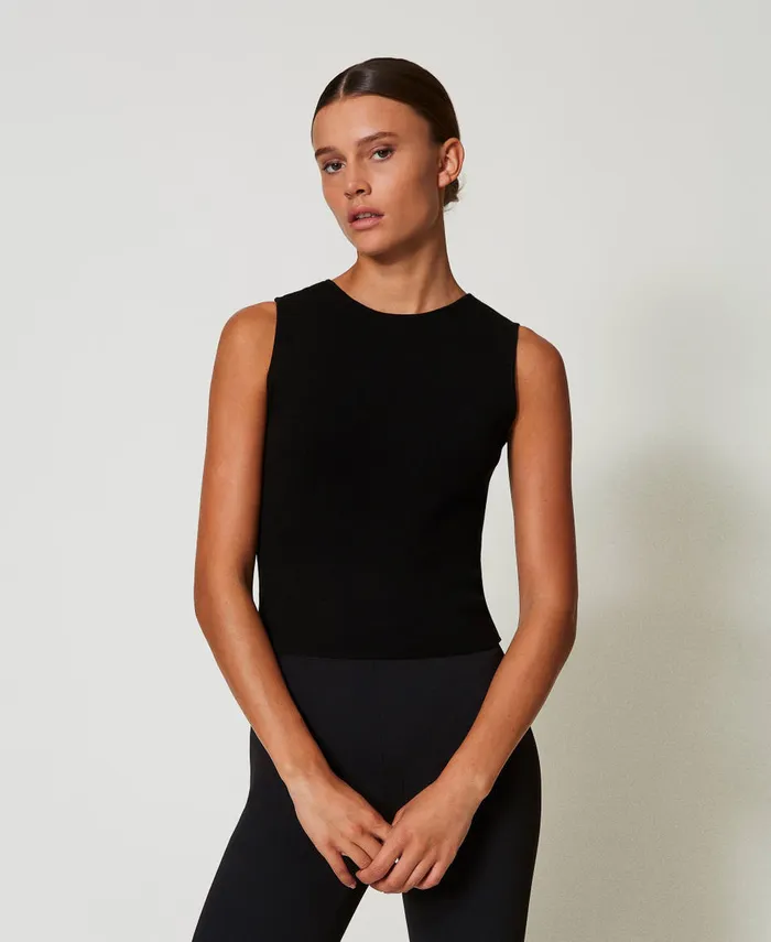 Twinset DualUse Knit Top With Oval T Black Women TShirts And Tops Twinset DualUse Knit Top With Oval T Black Women TShirts And Tops