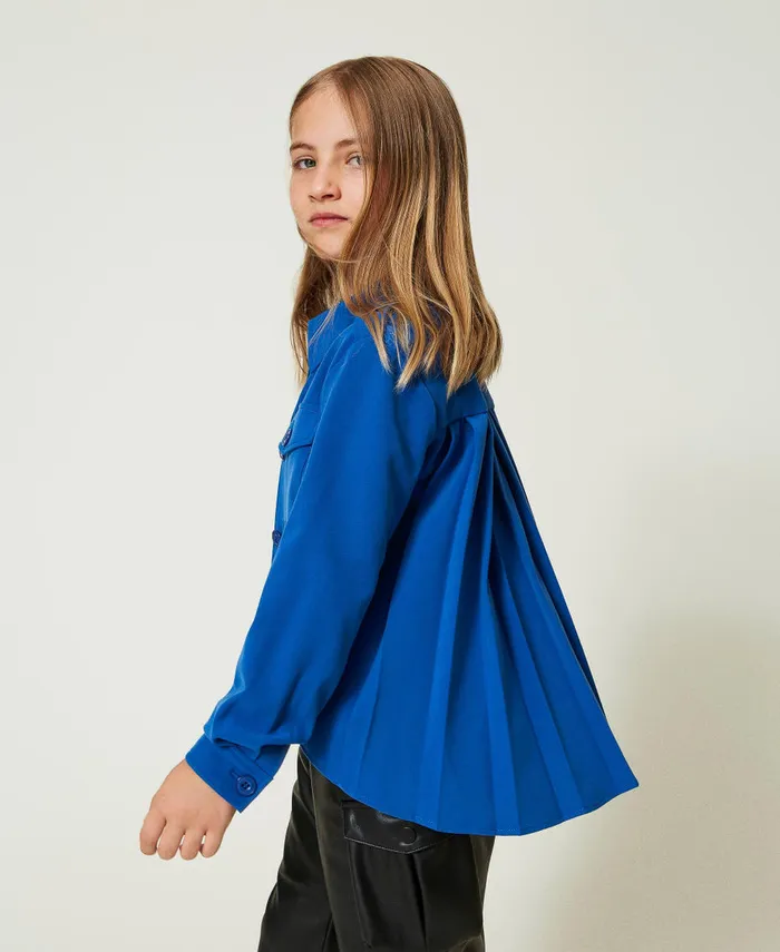 Twinset Flannel Overshirt Surf Blue Girl Jackets And Outerwear