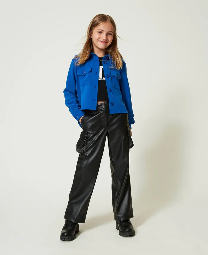 Twinset Flannel Overshirt Surf Blue Girl Jackets And Outerwear Twinset Flannel Overshirt Surf Blue Girl Jackets And Outerwear
