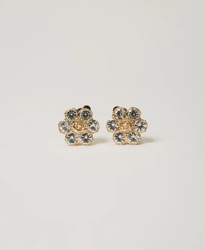 Twinset Floral Earrings With Rhinestones And Oval T New Gold Women Jewellery