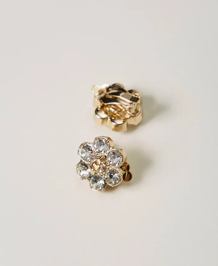 Twinset Floral Earrings With Rhinestones And Oval T New Gold Women Jewellery Twinset Floral Earrings With Rhinestones And Oval T New Gold Women Jewellery