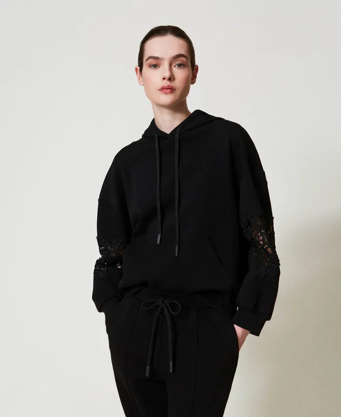 Twinset Hoodie With Macram Black Women Sweatshirts