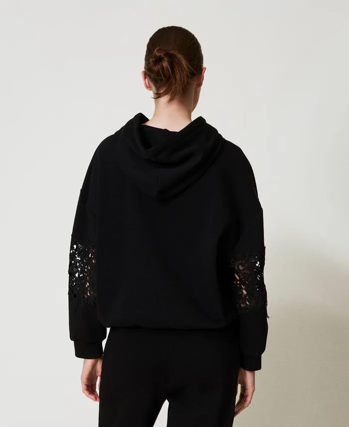 Twinset Hoodie With Macram Black Women Sweatshirts Twinset Hoodie With Macram Black Women Sweatshirts