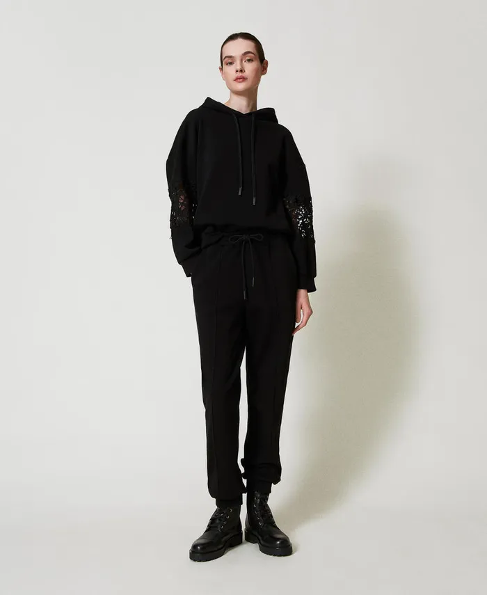 Twinset Hoodie With Macram Black Women Sweatshirts Twinset Hoodie With Macram Black Women Sweatshirts
