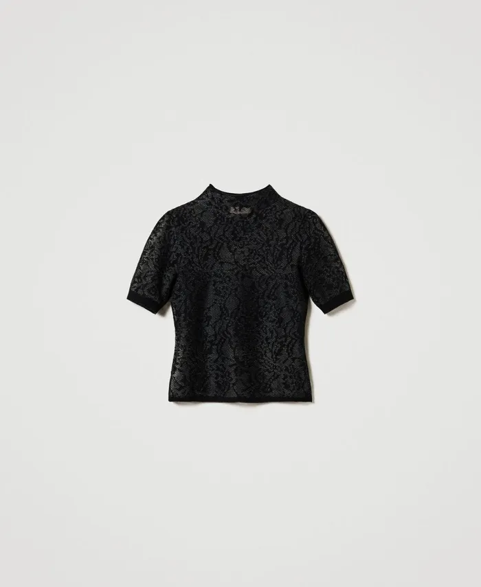 Twinset Jacquard Lace Effect Turtleneck Jumper Black Women Jumpers And Cardigans Twinset Jacquard Lace Effect Turtleneck Jumper Black Women Jumpers And Cardigans