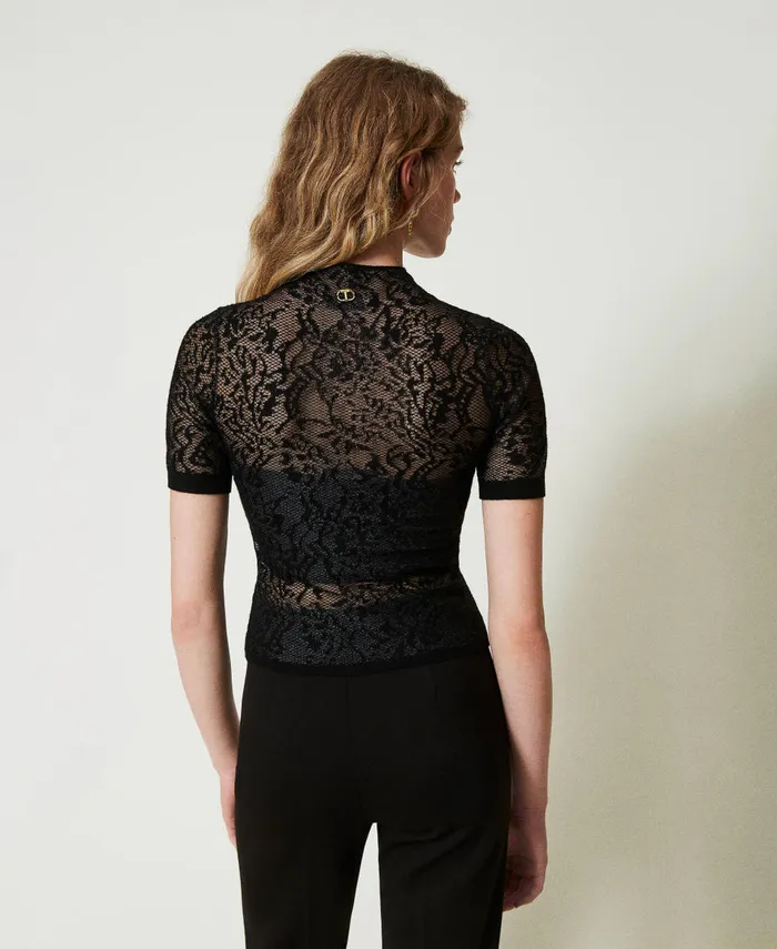 Twinset Jacquard Lace Effect Turtleneck Jumper Black Women Jumpers And Cardigans Twinset Jacquard Lace Effect Turtleneck Jumper Black Women Jumpers And Cardigans