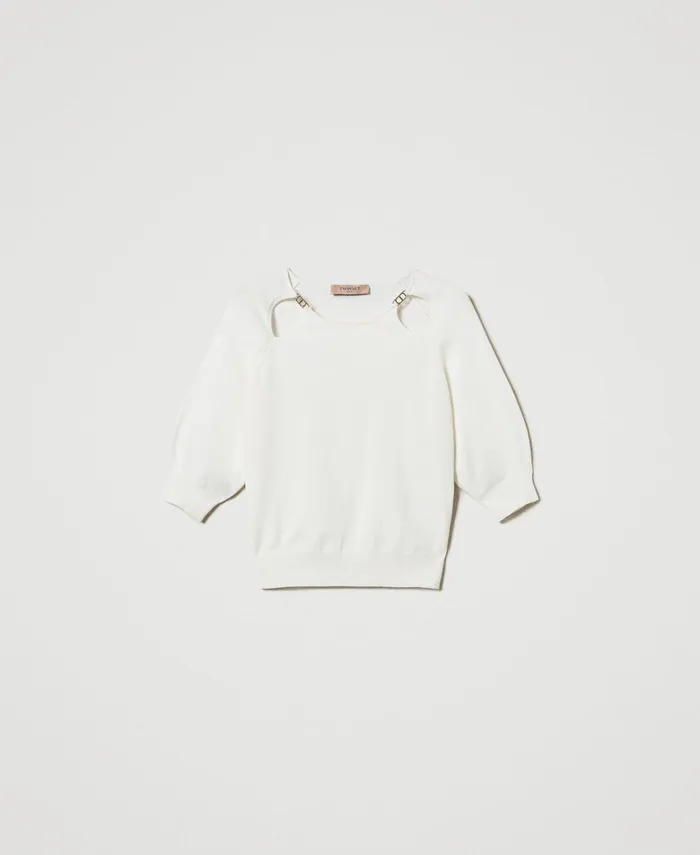 Twinset Jumper With CutOuts And Oval T White Snow Women Jumpers And Cardigans Twinset Jumper With CutOuts And Oval T White Snow Women Jumpers And Cardigans