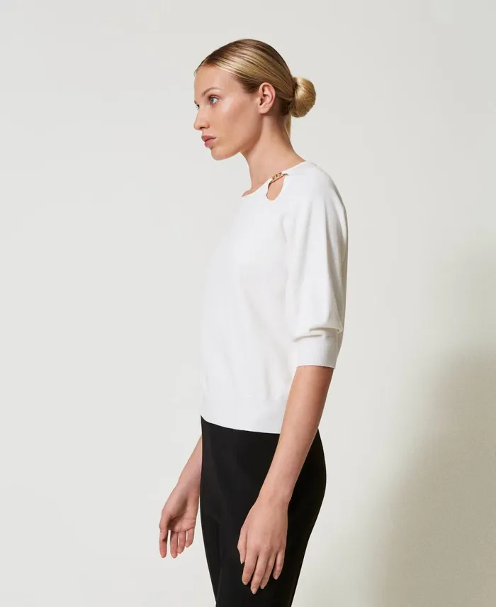 Twinset Jumper With CutOuts And Oval T White Snow Women Jumpers And Cardigans Twinset Jumper With CutOuts And Oval T White Snow Women Jumpers And Cardigans