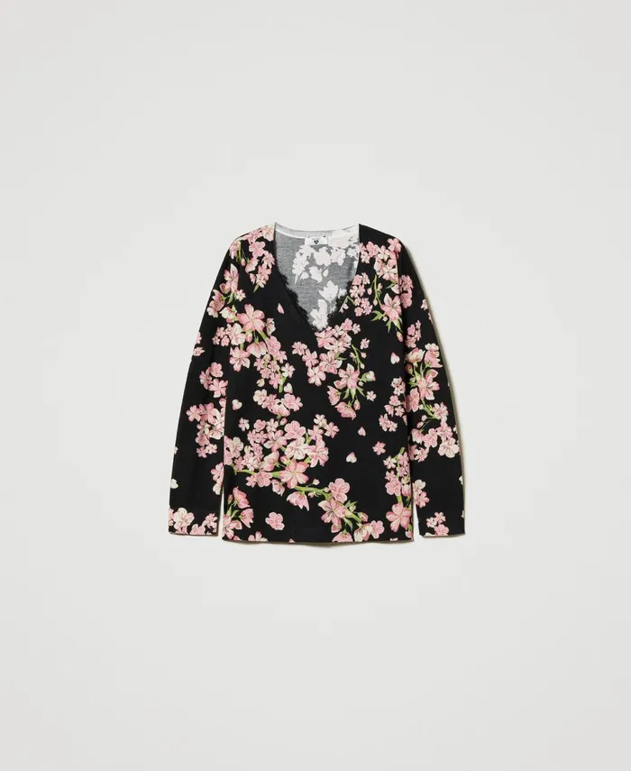 Twinset Jumper With Floral Print And Lace Multicolour Blooming Women Jumpers And Cardigans Twinset Jumper With Floral Print And Lace Multicolour Blooming Women Jumpers And Cardigans