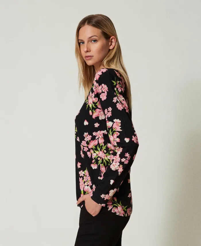 Twinset Jumper With Floral Print And Lace Multicolour Blooming Women Jumpers And Cardigans Twinset Jumper With Floral Print And Lace Multicolour Blooming Women Jumpers And Cardigans