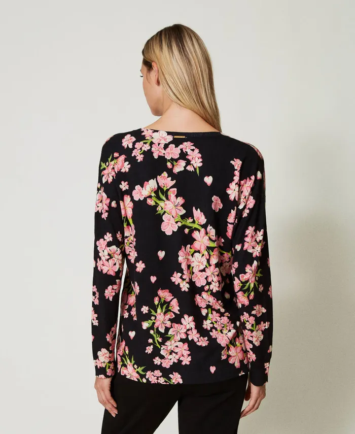 Twinset Jumper With Floral Print And Lace Multicolour Blooming Women Jumpers And Cardigans Twinset Jumper With Floral Print And Lace Multicolour Blooming Women Jumpers And Cardigans