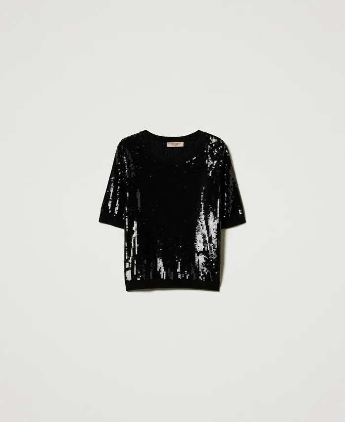 Twinset Jumper With Full Sequin Embroidery Black Women Jumpers And Cardigans Twinset Jumper With Full Sequin Embroidery Black Women Jumpers And Cardigans