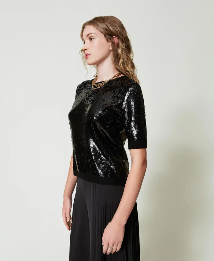 Twinset Jumper With Full Sequin Embroidery Black Women Jumpers And Cardigans Twinset Jumper With Full Sequin Embroidery Black Women Jumpers And Cardigans