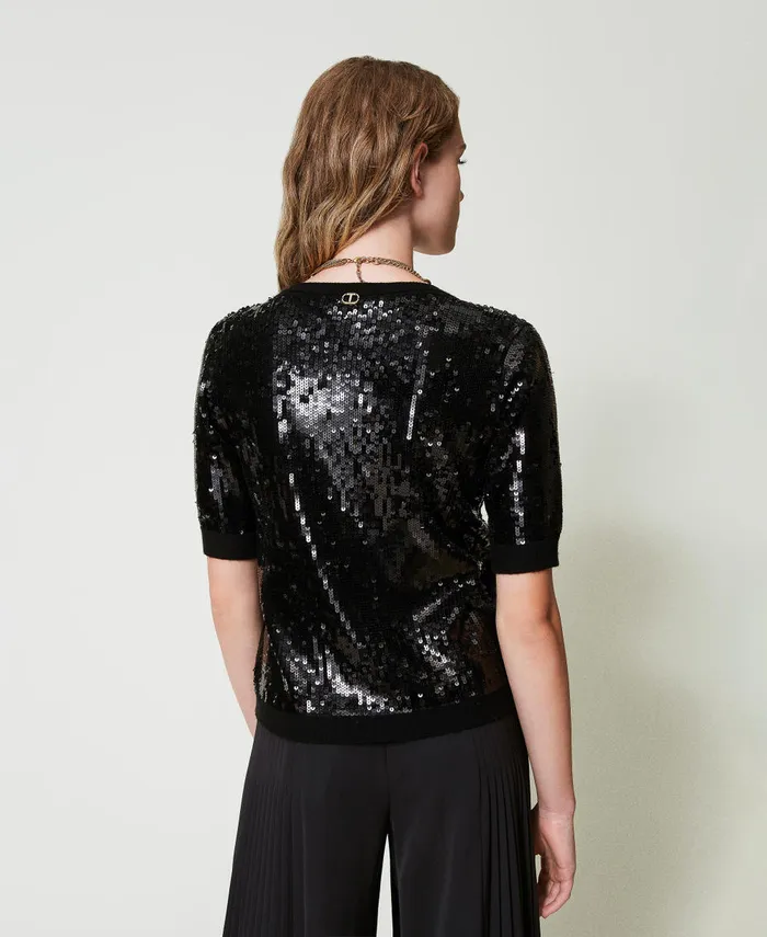 Twinset Jumper With Full Sequin Embroidery Black Women Jumpers And Cardigans Twinset Jumper With Full Sequin Embroidery Black Women Jumpers And Cardigans