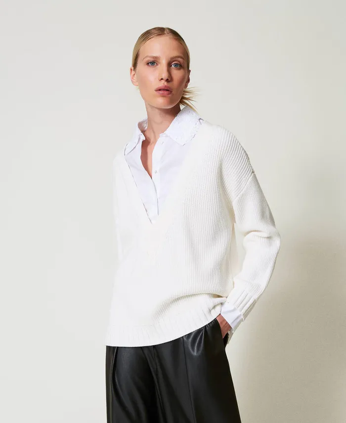 Twinset Jumper With Mock Shirt Mother Of Pearl Women Jumpers And Cardigans