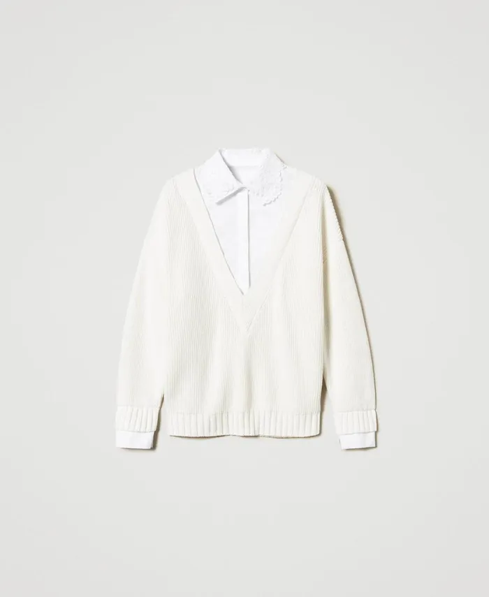 Twinset Jumper With Mock Shirt Mother Of Pearl Women Jumpers And Cardigans Twinset Jumper With Mock Shirt Mother Of Pearl Women Jumpers And Cardigans