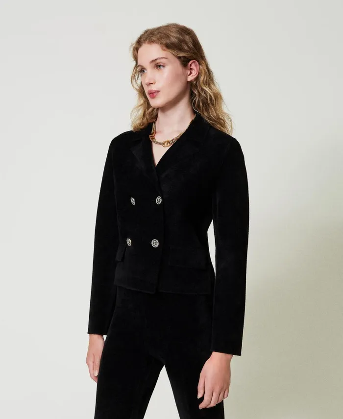 Twinset Knit Jacket With Oval T Buttons Black Women Jackets And Outerwear Twinset Knit Jacket With Oval T Buttons Black Women Jackets And Outerwear