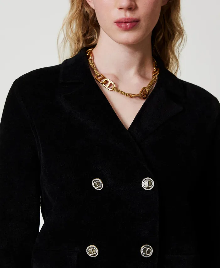 Twinset Knit Jacket With Oval T Buttons Black Women Jackets And Outerwear Twinset Knit Jacket With Oval T Buttons Black Women Jackets And Outerwear