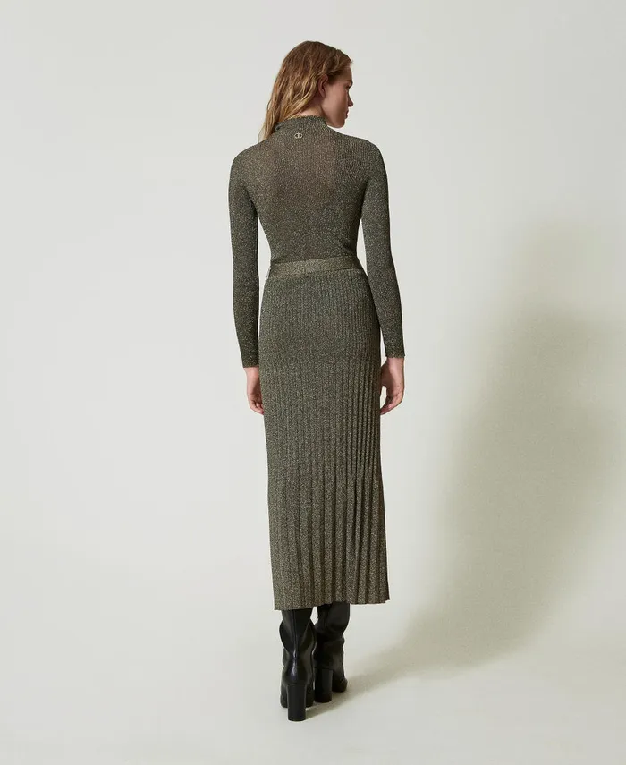 Twinset Knit Midi Skirt With Lurex Twotone Dark Taupe Gold Women Skirts Twinset Knit Midi Skirt With Lurex Twotone Dark Taupe Gold Women Skirts
