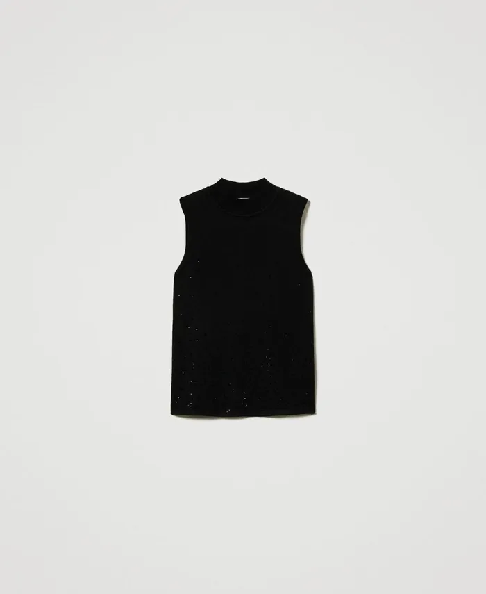Twinset Knit Top With Fadeout Rhinestones Black Women TShirts And Tops Twinset Knit Top With Fadeout Rhinestones Black Women TShirts And Tops