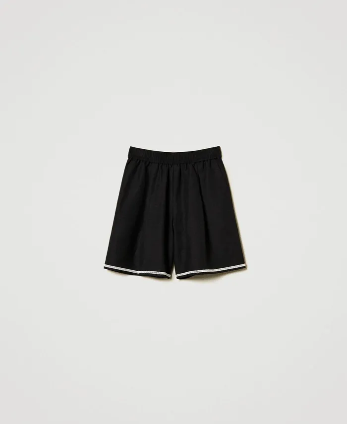 Twinset Linen Blend Shorts With Embroidery Bicolour Black Motherofpearl White Women Suits And Sets Twinset Linen Blend Shorts With Embroidery Bicolour Black Motherofpearl White Women Suits And Sets