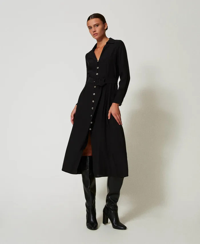 Twinset Long Crpe Georgette Shirt Dress Black Women Dresses