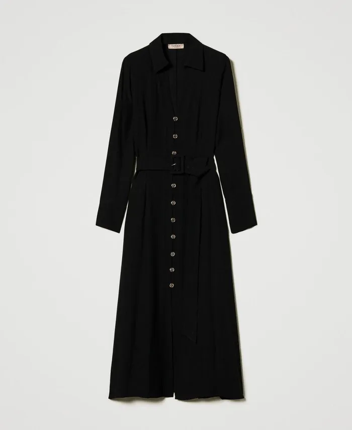 Twinset Long Crpe Georgette Shirt Dress Black Women Dresses Twinset Long Crpe Georgette Shirt Dress Black Women Dresses