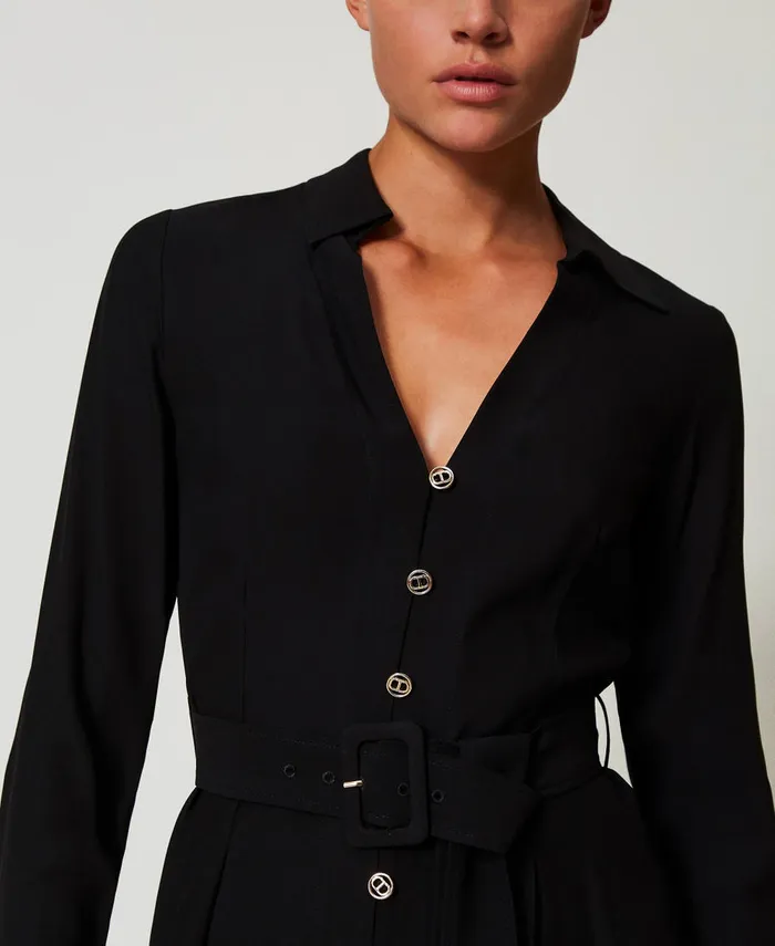 Twinset Long Crpe Georgette Shirt Dress Black Women Dresses Twinset Long Crpe Georgette Shirt Dress Black Women Dresses